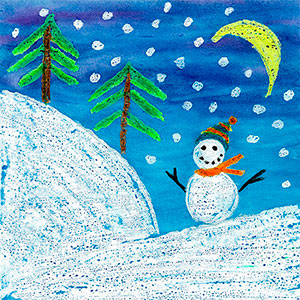 Snowman - Scarf & Hat - Snowy Landscape - Art - Christmas Cards - Creation Art Cards