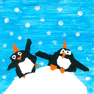 Two Penguins playing in the snow - Art - Christmas Cards - Creation Art Cards