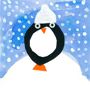 Penguin wearing a White Hat - Art - Christmas Cards - Creation Art Cards
