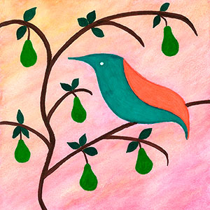 Tropical Bird in a fig tree - Art - Christmas Cards - Creation Art Cards