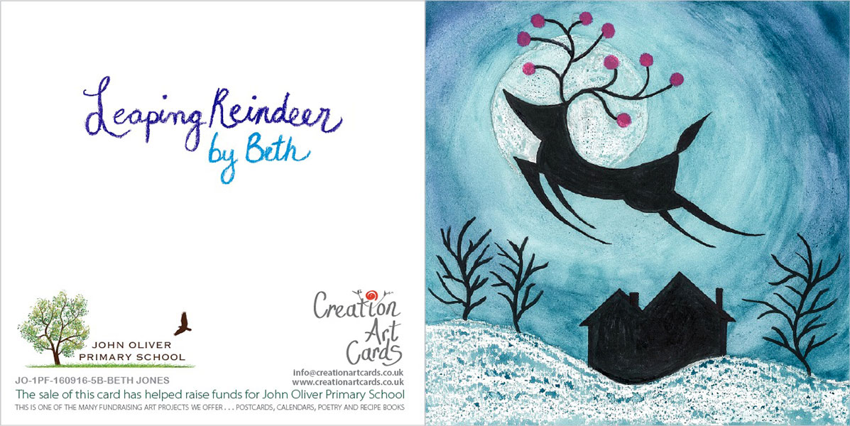 Leaping Reindeer in Moonlight - School Christmas Card Project