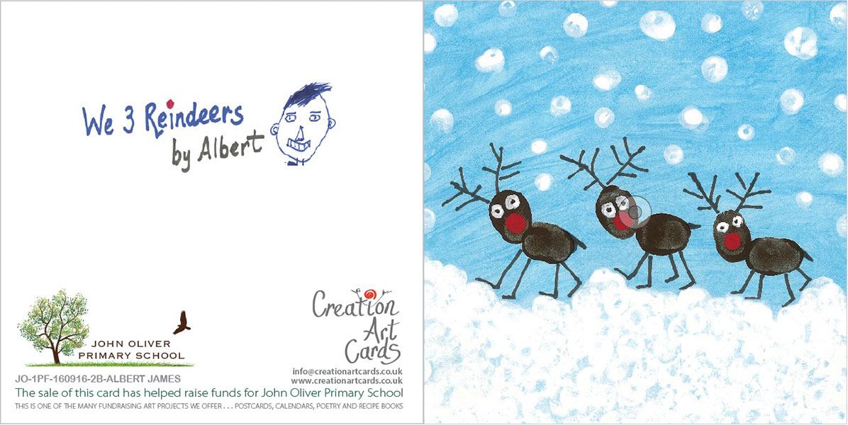 Three Reindeers - Painted Thumb Prints - School Christmas Card Project