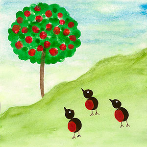 Robins Looking at an Apple Tree - School Fundraising Art Cards